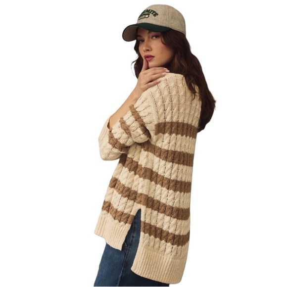 Anthropologie Pilcro Cable Knit Sweater Cream and Brown...